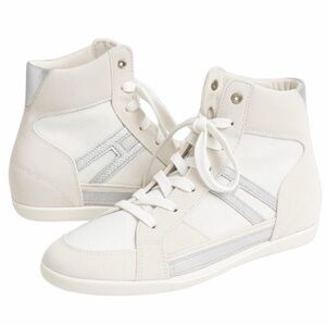 Hogan Women’s High-Top Sneakers 41 Beige-Grey Suede Silver Logo
